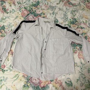 Zara Basics - Polkadot Button Down with Edgy Shoulder Clips Size M